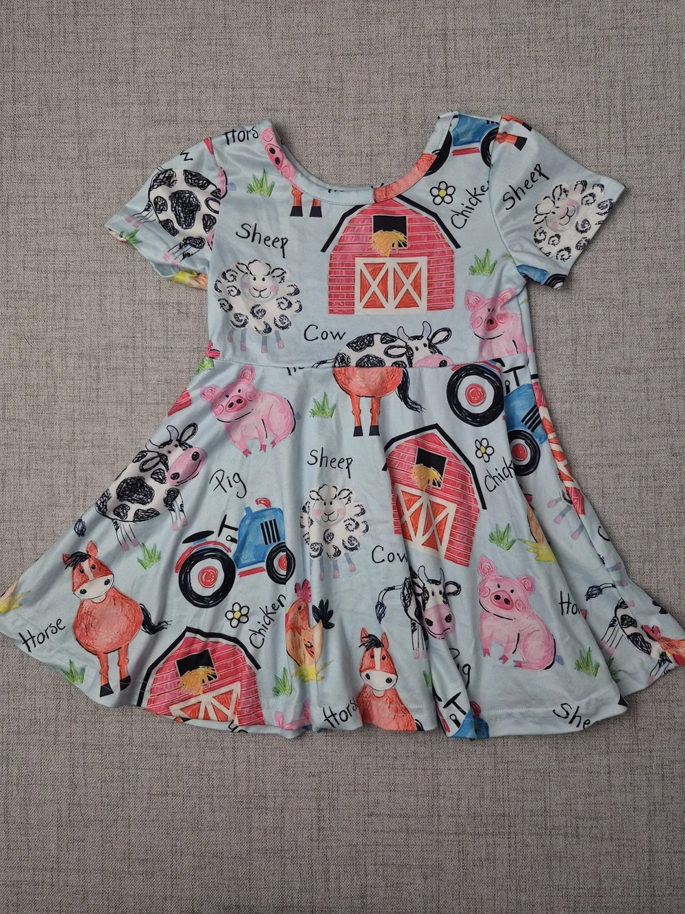 Girls Light Blue Farm Animal Twirl Dress